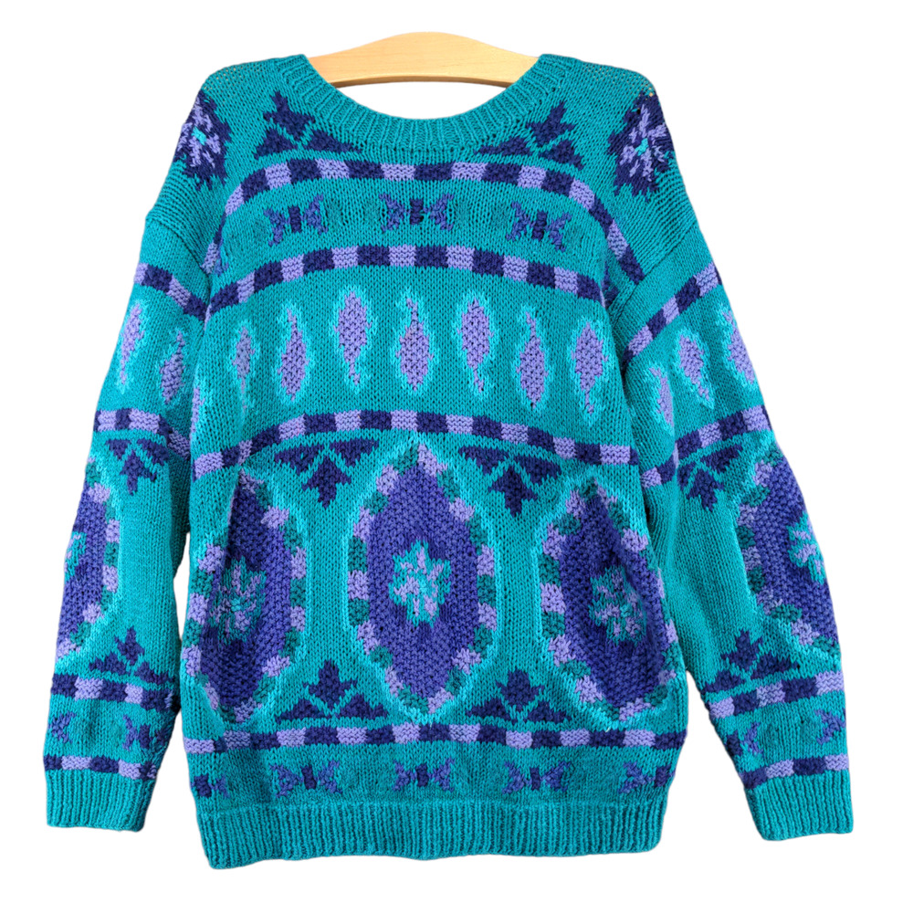 Robert Scott Ltd Women's Pullover Knit Sweater Blue Small Paisley Geo